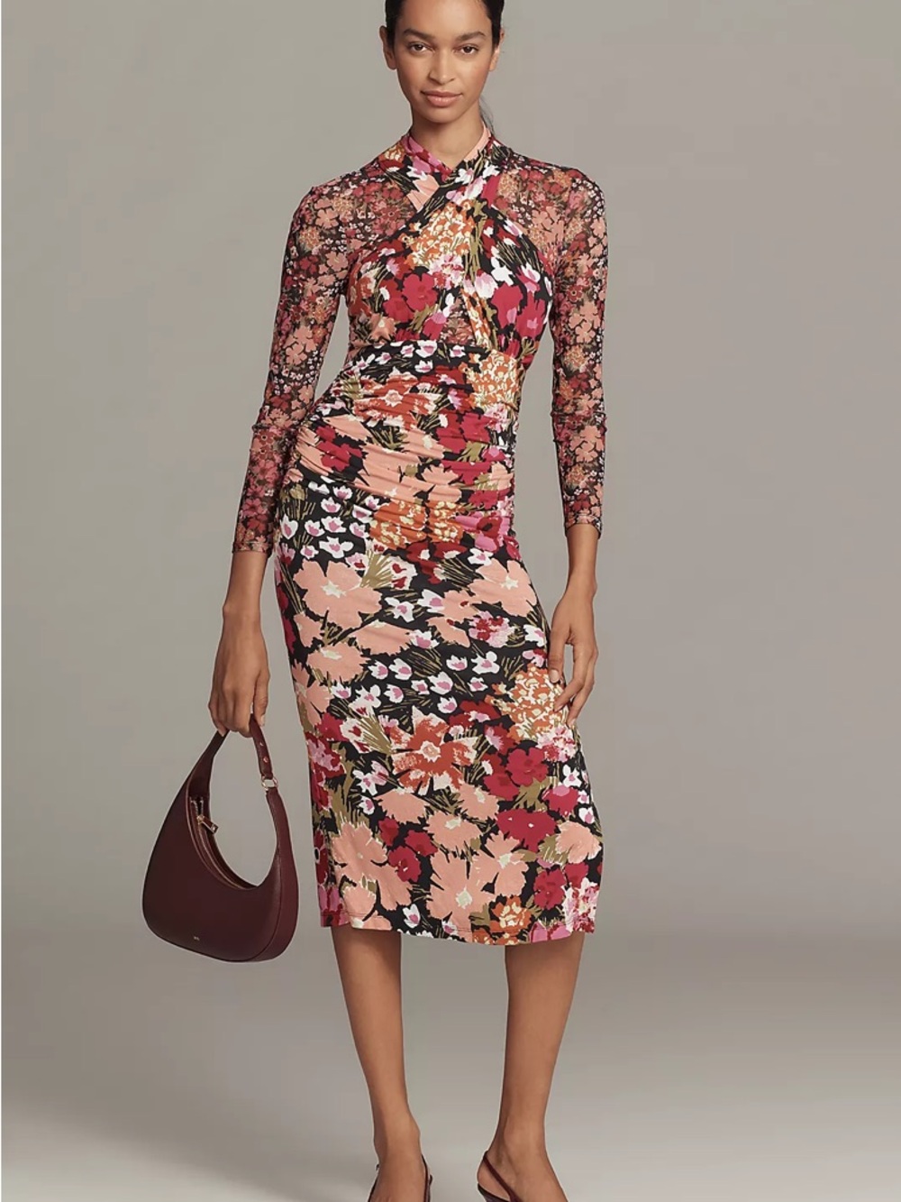Brand New By Anthropologie Long-Sleeve Halter Mesh Midi Dress